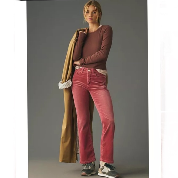 Brand New Women's Pink The Yaya Mid-Rise Corduroy Crop Flare Jeans by Pilcro - Picture 1 of 7
